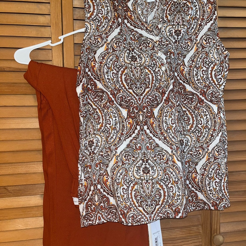 Paisley Print Blouse and Rust Lounge Set